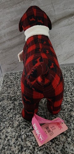 NWT Victorias Secret PINK Dog Logo Red Buffalo Plaid White Scarf 2007 6.5" - Picture 4 of 8