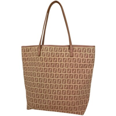#ad FENDI Zucchino Tote Bag Canvas Pink Beige Used