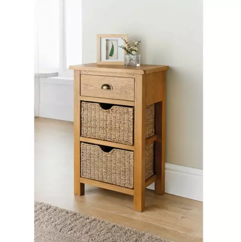 Oak Hallway Console Table Small Side Telephone Unit Basket Drawers