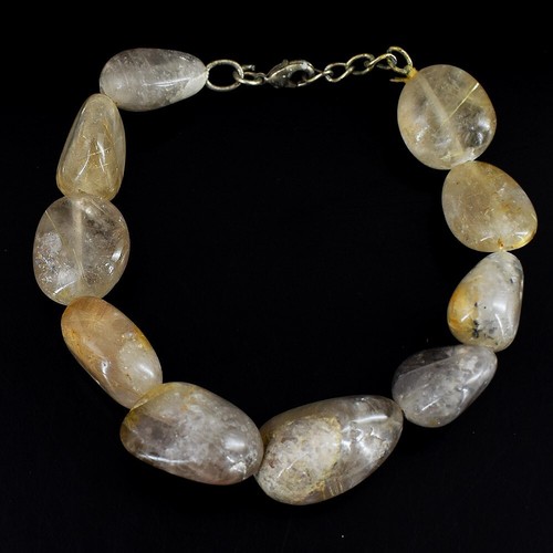 Most Brilliant Golden Rutile Quartz 195 Cts Beaded Genuine Bracelet VK 27 E678 - Picture 3 of 3