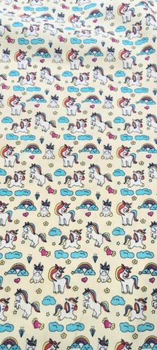 1 MTR LIGHT CREAM WITH RAINBOW UNICORN DESIGHN 100%COTTON .45 WIDE - Picture 3 of 6