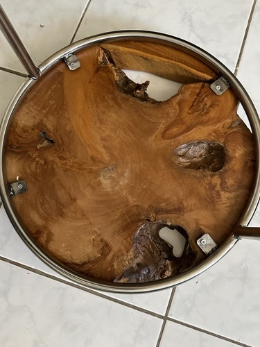 Modern Live Edge Wood Slab and Chrome Side Table - Bild 14 von 24