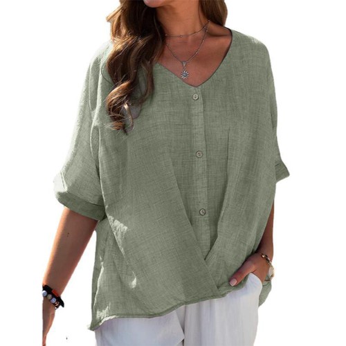 Damen Baumwolle Leinen Sommer Freizeit Bluse Baggy Damen T-Shirt Top Tunika S-5XL - Bild 6 von 20