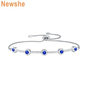 Newshe-Adjustable-Chain-Bracelet-For-Women-925-Sterling-Silver-Round-Blue-Cz