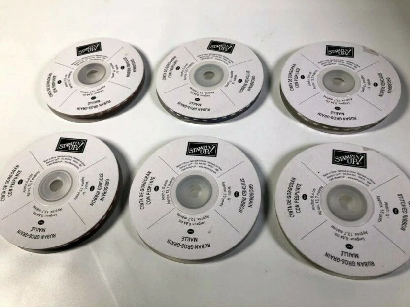 Stampin' Up Stitch Ribbon Cranberry Red, Violet, True Thyme 1/4" 90 Yards Lot 6 - Image 2 of 4