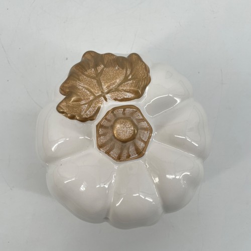 Pier 1 Gold White Pumpkin Ceramic Dish/ soup Bowl Jar with Lid Halloween Fall - Bild 3 von 8