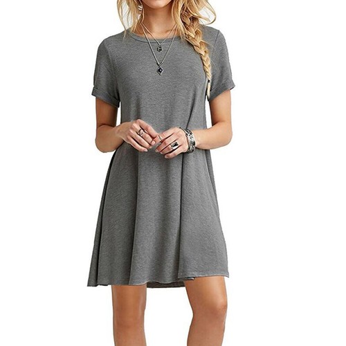 T-shirt donna estiva manica corta abito casual tunica ampia mini abiti swing - Foto 6 di 23
