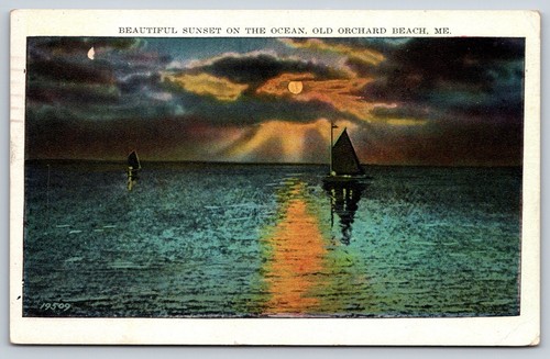 Sonnenuntergang am Atlantik Old Orchard Beach Maine ME Vintage Postkarte
