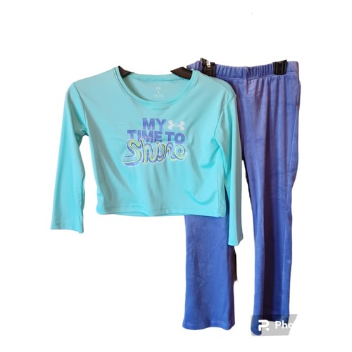Under Armour Girls Crop Top & Velour Pants Set-6-Purple-Turquoise