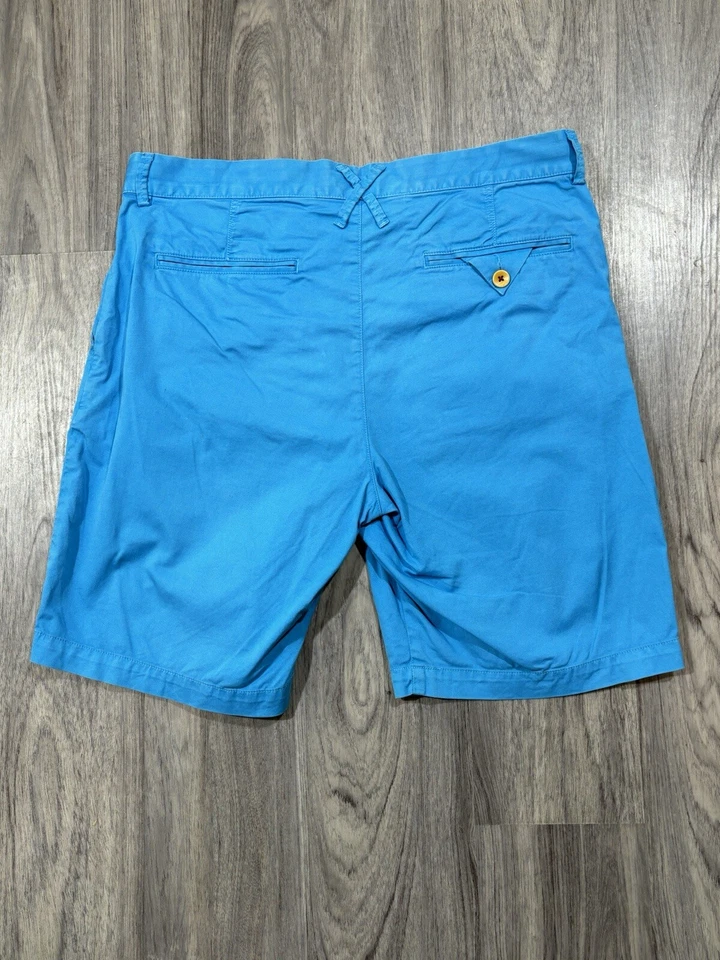 "Pantalones cortos chinos Robert Graham talla 34 frente plano dobladillo abatible azul entrepierna de 9""" Foto 2 de 4