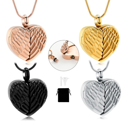 Openable Wing Heart Urn Pendant Cremation Jewelry for Ashes Necklace Photo Frame