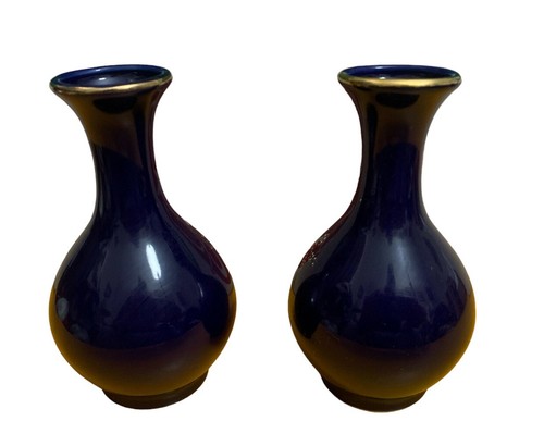 Kutani Vintage Miniture Vase Porcelain C. P. O. Gold Cranes set of two 5" x 2.5" - Picture 2 of 3