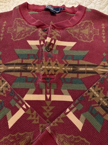 Ralph Lauren Polo Sportsman Thermal Waffle Aztec Western Henley Indian Shirt - Picture 11 of 12
