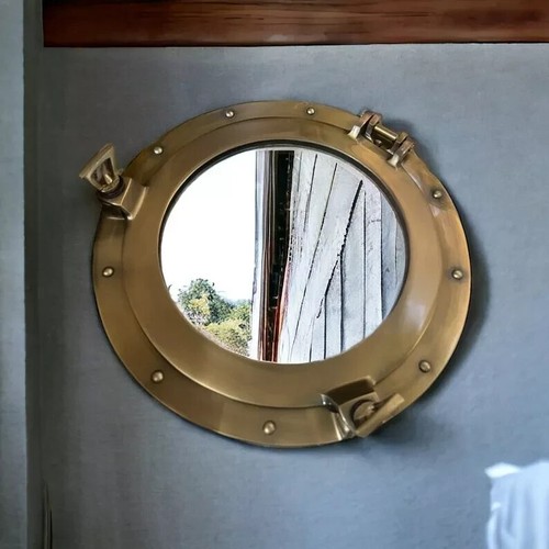 Maritime Ship Boat Wall Mirror Antique Brass 15" Porthole Nautical Home Décor - Picture 4 of 4