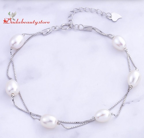 Pulsera de plata de ley S925 con perla de agua dulce 100% natural. - Imagen 1 de 4