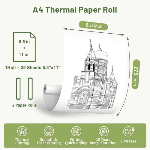 10 Rollen A4 Thermodruckerpapier 8,5x11" für M08F M832 M834 tragbarer Drucker - Bild 2 von 11