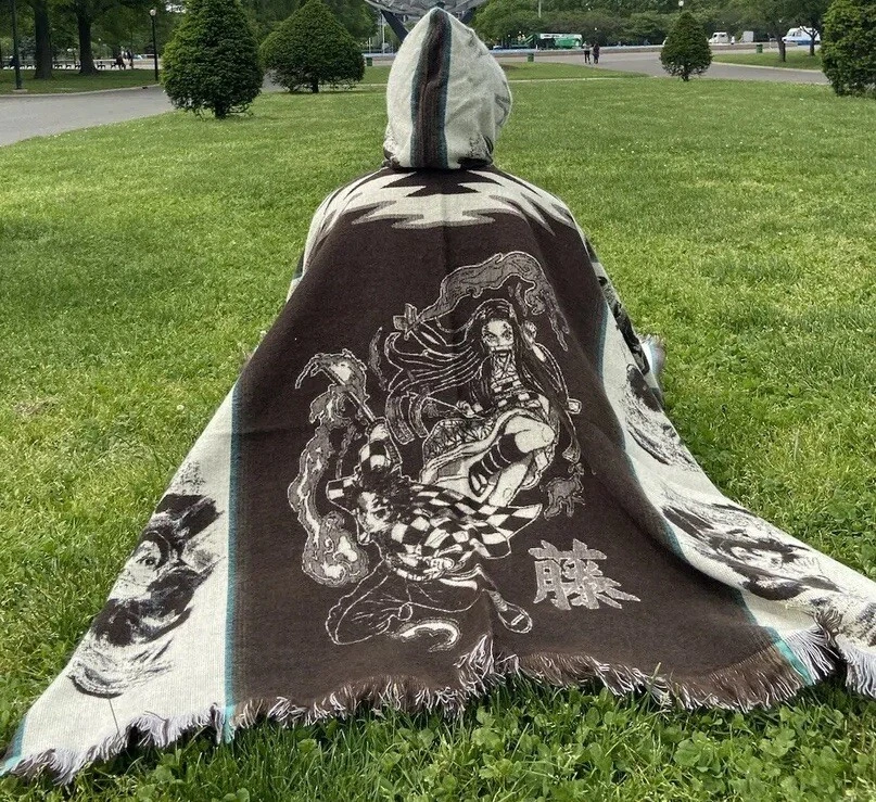 HANDMADE ALPACA WOOL PONCHO, Brown, Super Soft And Warm, Demon Slayer, Unisex