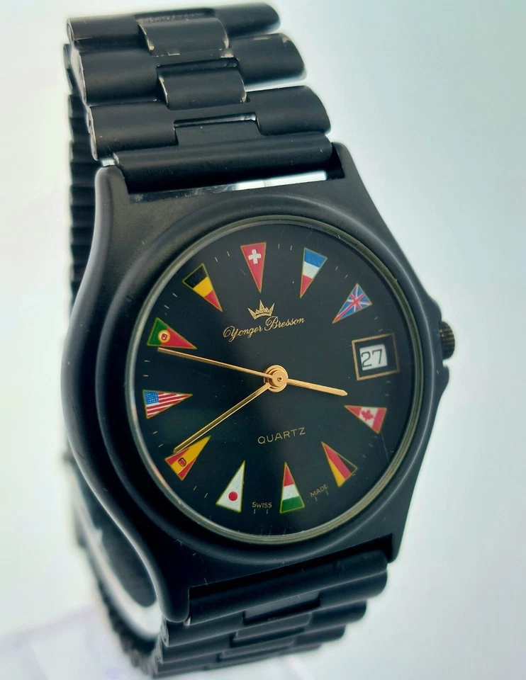 Reloj suizo de cuarzo de 32 mm YONGER BRESSON insignia esfera negra control de etanche 3 ATM Foto 3 de 4