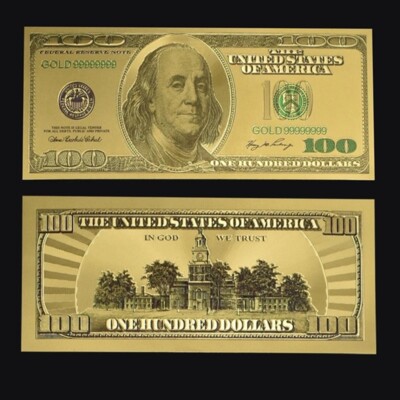 $100 dollar 10pcs 1:1 24k Gold Foil Golden USD Paper Money Banknotes Crafts