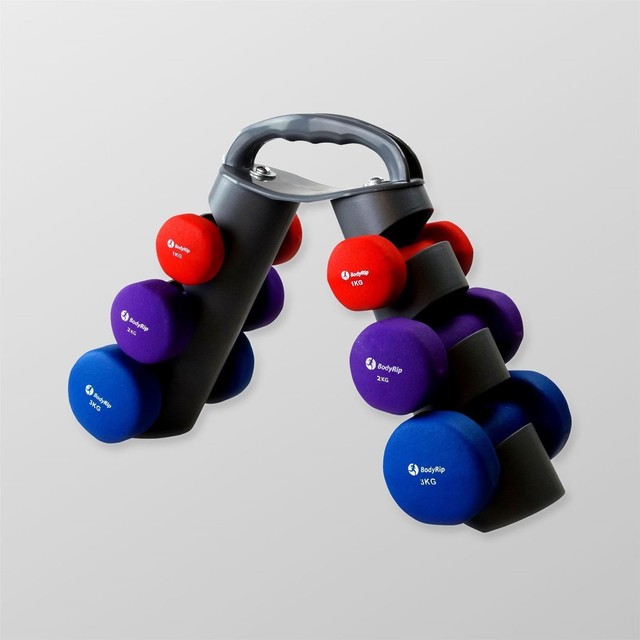 BodyRip Neoprene Hand Weight Dumbbells Set With Stand Rack NonSlip
