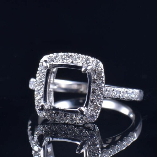 14K White Gold Cushion Cut Promise Ring Semi Mount Natural Diamond For Women - Picture 5 of 9