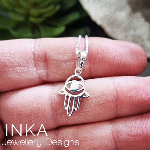 Sterling Silver HAMSA Necklace 16" 925  box CHAIN Hand Of Fatima YOGA by INKA - Picture 4 of 6