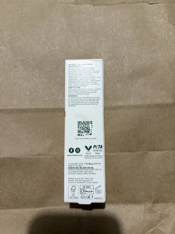 Simple Invisible UV fluid SPF 50 40ml Brand New - Image 2 of 4