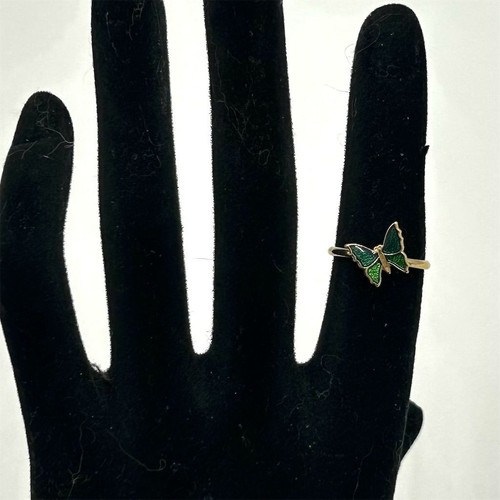 Vintage Avon Green Enamel Butterfly Ring Women's Jewelry 1970s Size 5