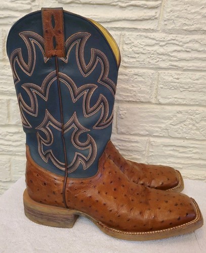 Cavenders Mens Full Quill Ostrich Cognac Brown Square Toe Western Boots 8D - Picture 3 of 13
