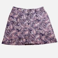 Croft  Barrow Womens Paisley Short Skort 12 Mid Rise Stretch Navy Pink Pockets