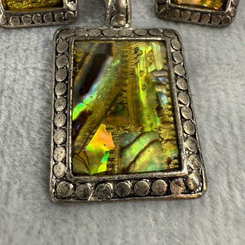 Vintage Silver Tone Pendant & Earrings Set Iridescent Abalone Shell Insets - Picture 3 of 18