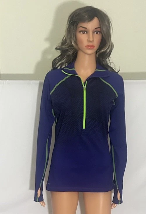 Camisa deportiva Nike Pro para mujer 1/2 cremallera púrpura/negro/verde Dri-fit talla mediana Foto 2 de 4