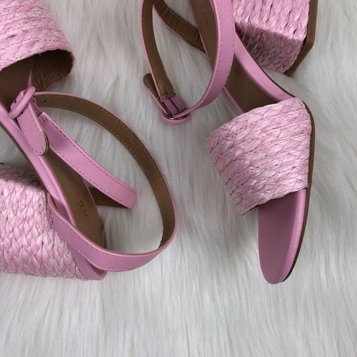 Bamboo Maddy Braided Raffia Open Toe Buckle Strap Block Heel Sandals Pink Sz 8.5 - Picture 9 of 11