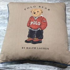 POLO BEAR RALPH LAUREN GOOSE DOWN PILLOW VINTAGE USA 18”x18” BLUE BACK USA