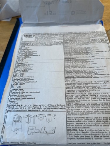 New Uncut McCall's Crafts Sewing Pattern M5019 Doll Clothes Pajamas, Robe Cut - Picture 2 of 6