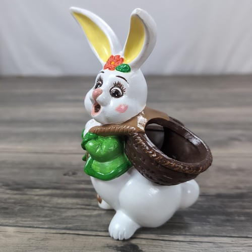 Ceramic Easter Bunny Egg Holder MCM Hand-painted Brightly Colored White Rabbit - Picture 3 of 11