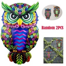2PCS Home Fence Ornament Metal Owl Wall Garden Decoration Colorful Art Hanging