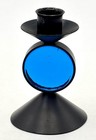Vintage MID CENTURY YSTAD METALL CANDLESTICK Metal & Blue Glass Scandinavian