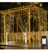Lighting EVER 594 LED Curtain Lights, 20 x 10 ft Plug in Hanging String Lights