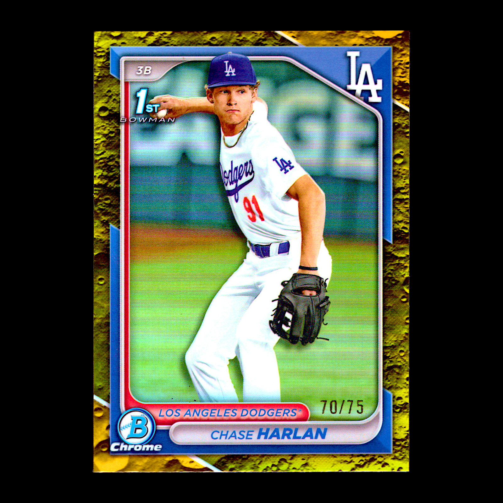 2024 Bowman Chrome Draft Chase Harlan 1st Yellow Lunar Refractor Dodgers RC /75