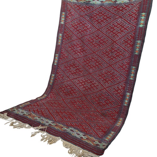 Vintage Moroccan Berber Rug Handmade Wool Geometric Flat Rug Kilim Azilal Carpet - Picture 2 of 21