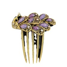 Peacock beads  Rhinestones Hair Comb purple , black and AB gold tone