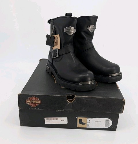 NUEVAS botas de motocicleta Harley-Davidson Startex de cuero negro para hombre talla 8 D96090  - Imagen 1 de 23