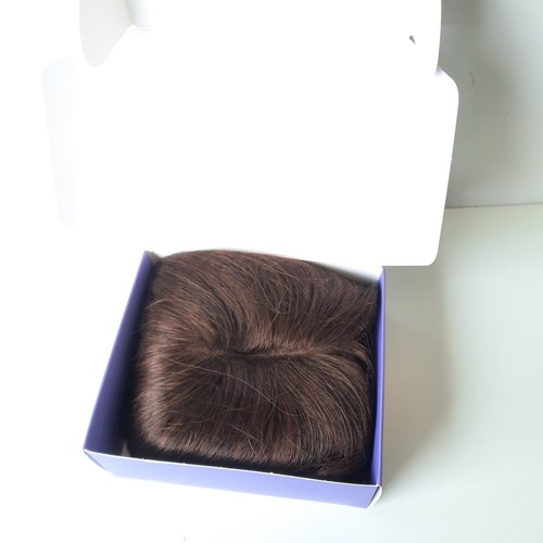 Fermaglio per capelli topper donna pezzo unico parrucca marrone medio 18 pollici frange laterali C3 - Foto 4 di 4