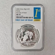 First Day of Issue - 2026 China 10 Yuan 30g Panda Silver Coin NGC MS70
