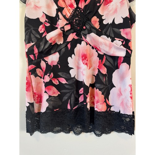 Tolles Northwest Y2K geblümtes Babydoll Oberteil Damen Gr. XL schwarz rosa Spitze 90er 00er - Bild 3 von 9