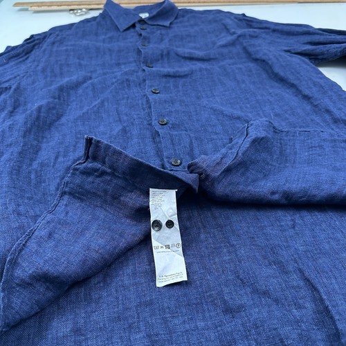 Camisa para hombre Giorgio Armani Collezioni 100 % lino XXL azul oscuro 2XL manga larga - Imagen 10 de 16