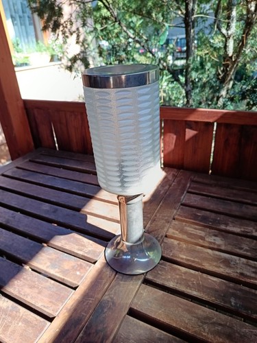 Lampada da tavolo tedesca brutalista vintage vetro alluminio "simmetria" anni 70 - Foto 5 di 6