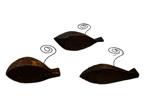 Pier 1 Set of 3 Carved Wooden Fish Photo Holders Excellent Used Condition 4”T - Picture 5 of 7