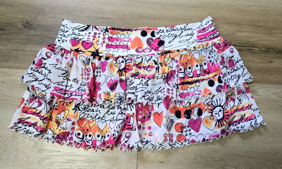 Винтажный Victoria's Secret мульти граффити ярусный с оборками плавать юбка прикрытие L - Изображение 2 из 4